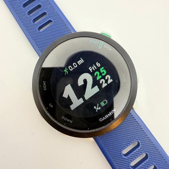 Garmin Forerunner 55 GPS Fitness Watch Mens Womens Black White Case Navy Band main image 11